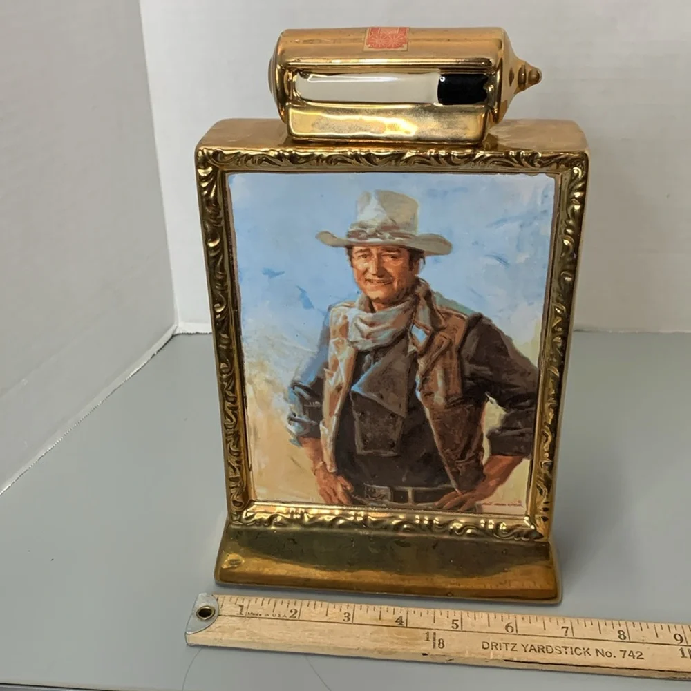 Vintage collectible 1979 John Wayne Whiskey Decanter 23k Gold Frame